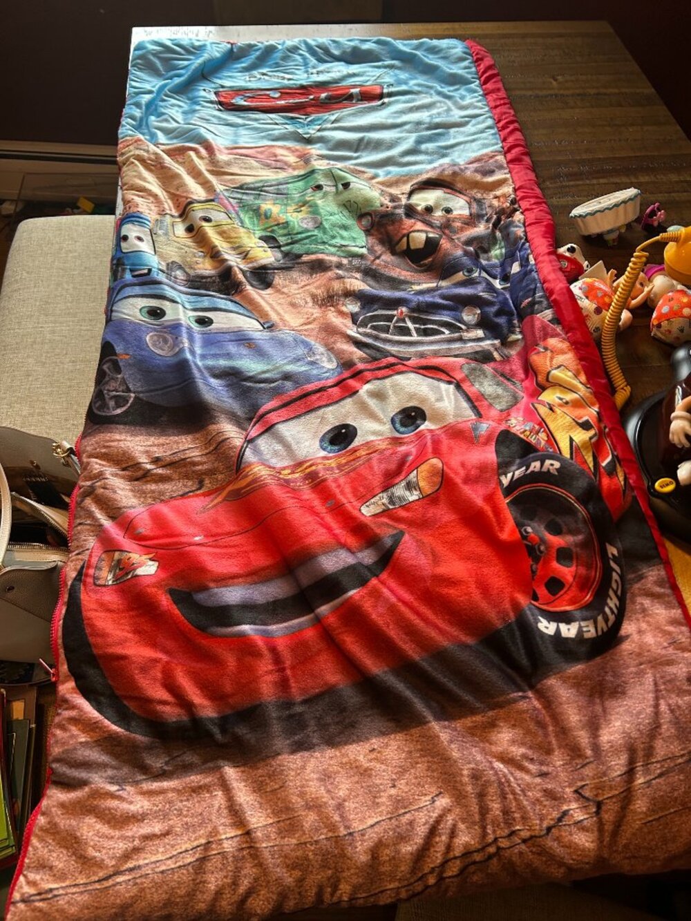 Cars Lighting McQueen  kids  sleeping bag  with a zipper holder bag  only used c